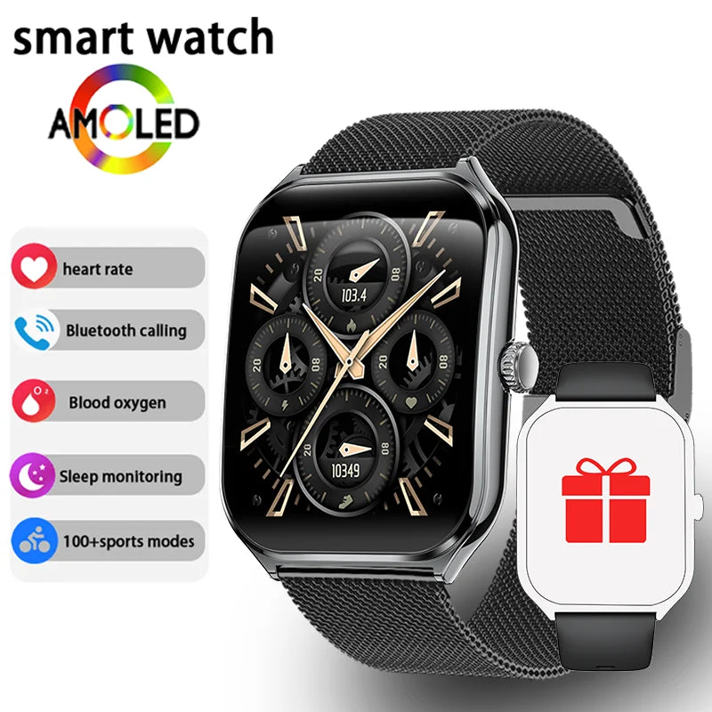 Ultra-thin AMOLED smart watch with black mesh strap and black watch face