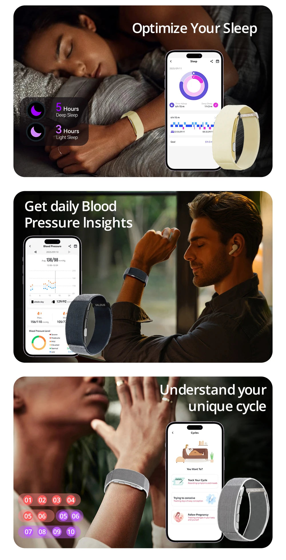 VALDUS VITRO ECG Smart Bracelet - No Screen Health Monitor with 30-Day Battery Life