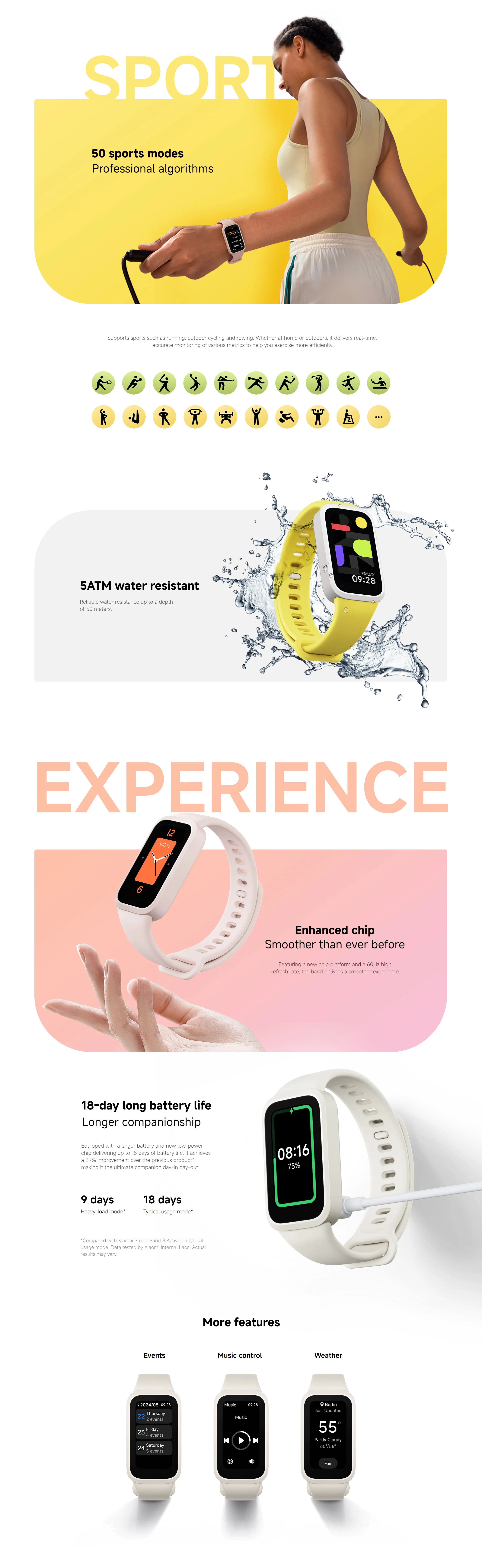 Smart Band 9 Active - 1.47" TFT Display with 18-Day Battery & 50 Fitness Modes