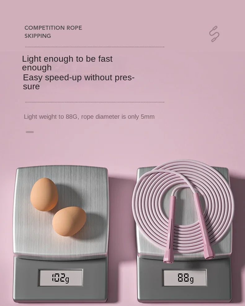 Light purple jump rope shown on a scale with 88 g weight
