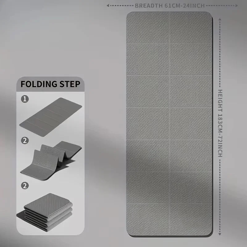 Foldable TPE Yoga Mat, grey, 61x183 cm, portable non-slip mat for travel and gym