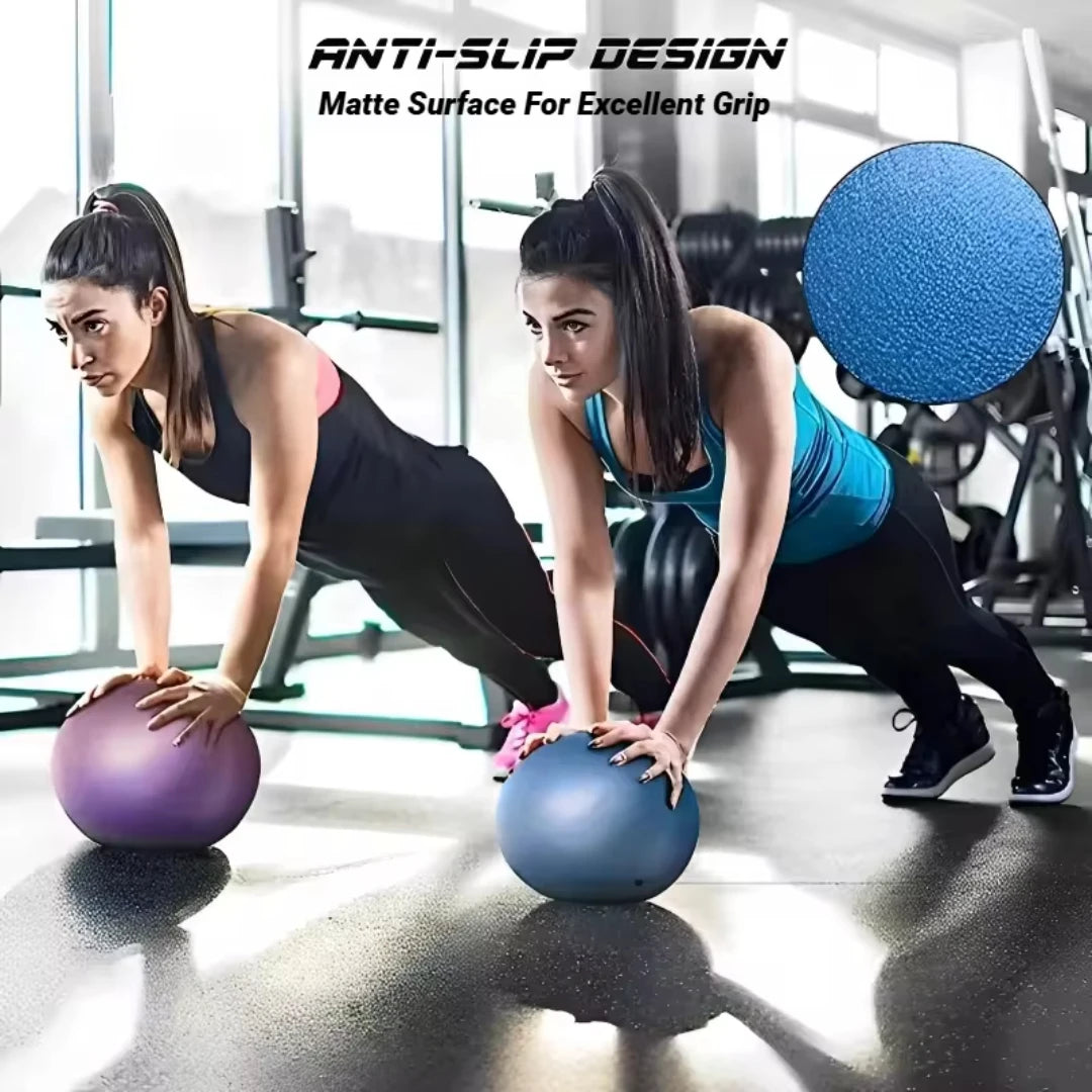 Blue and purple yoga exercise balls on the floor