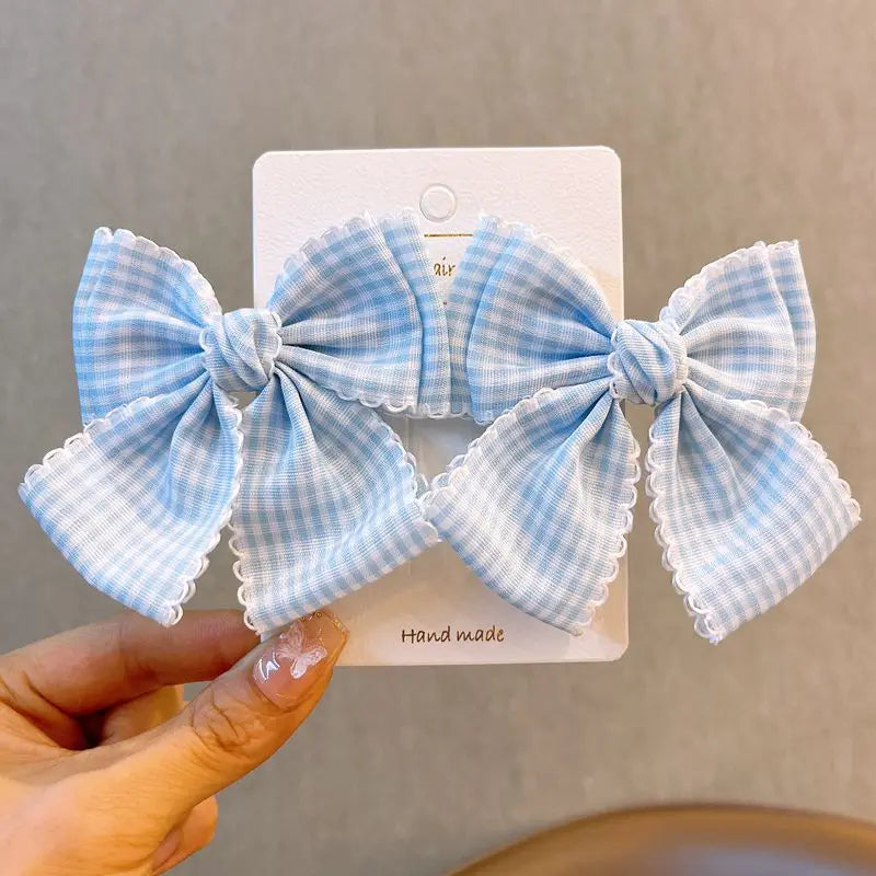 2-Piece Plaid Bow Hair Clips - Lace Kawaii Lolita Hair Accessories for Women & Girls