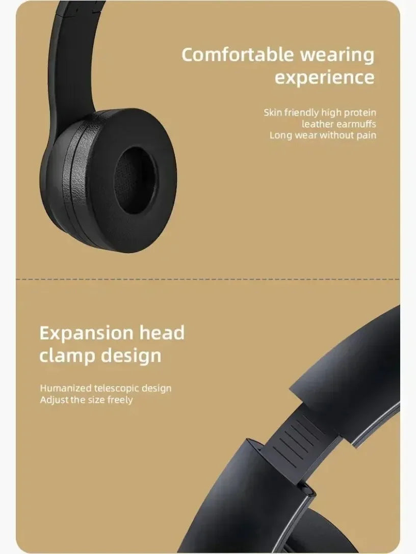 P47 Wireless Bluetooth Headphones - Foldable Over-Ear with 6H Talk Time & Volume Control