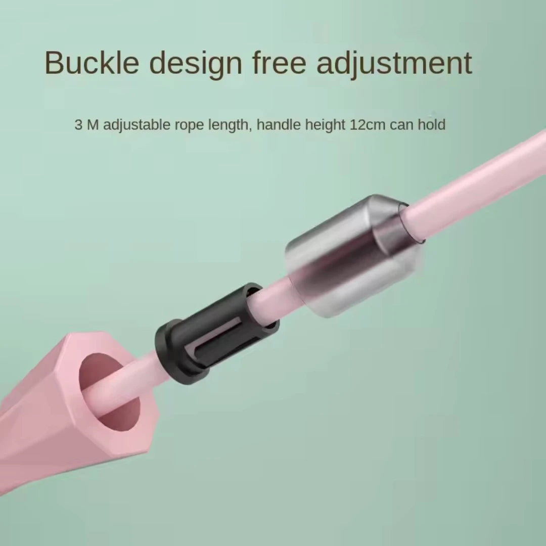 Adjustable jump rope handle with buckle connector and pink rope casing