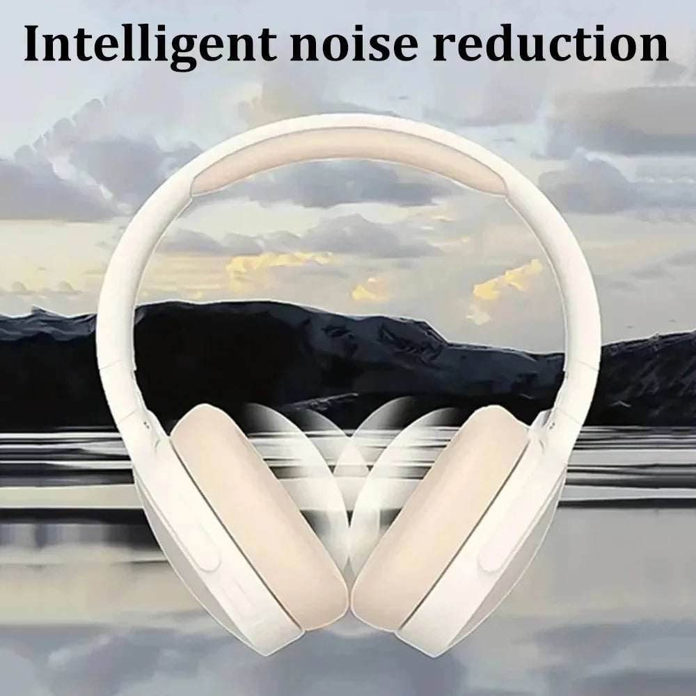 Off-white over-ear sports headphones with cushioned ear pads, angled front view.