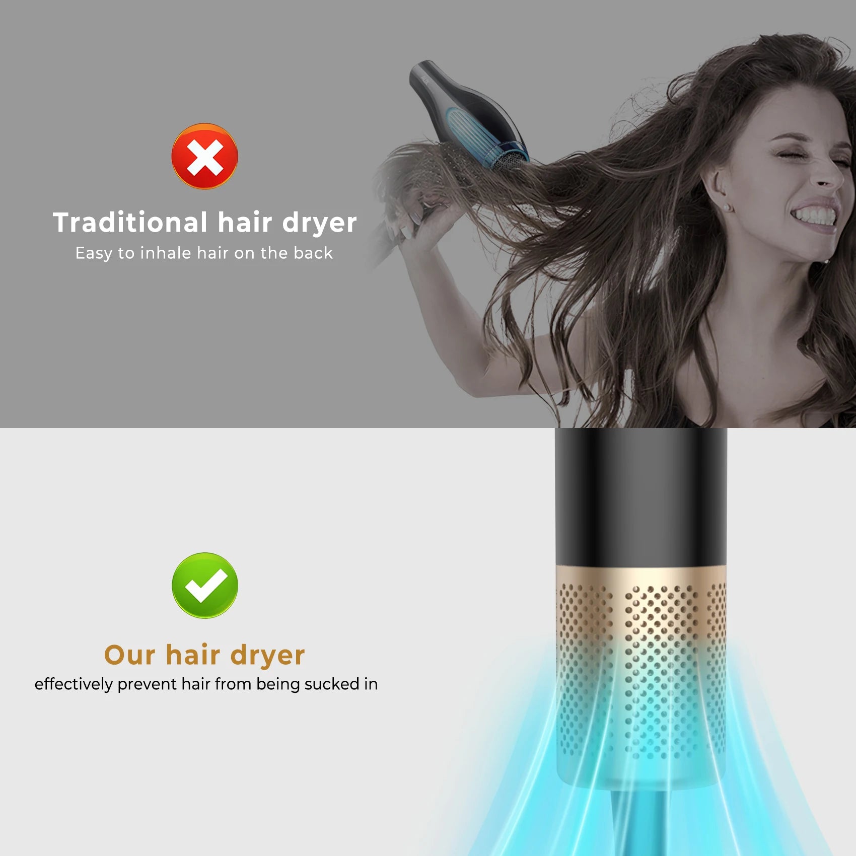 High-Speed Ionic Hair Dryer - 2-in-1 Hot & Cold Air Professional Lightweight Styling Tool