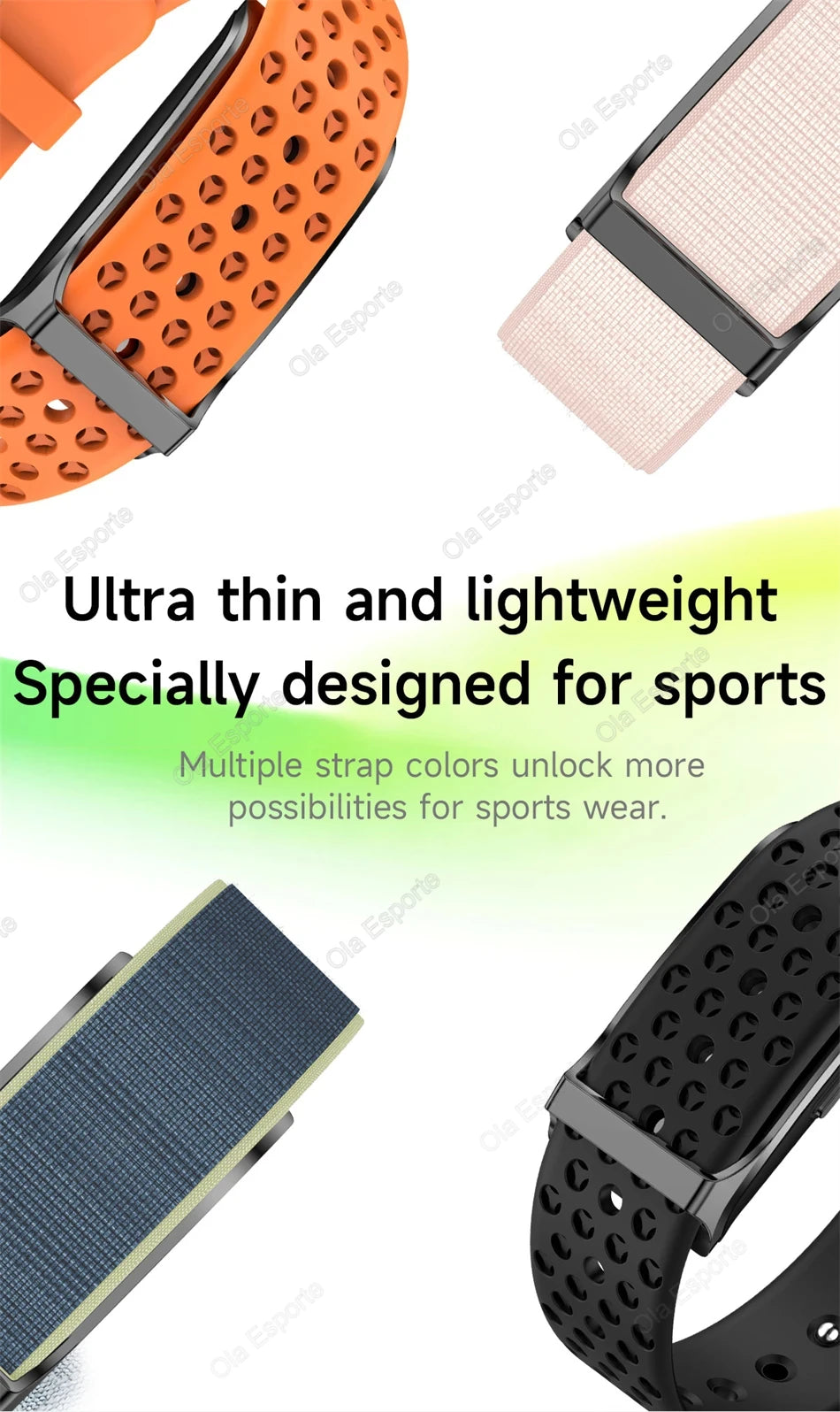 Sport fitness tracker with perforated sport band and slim lightweight design