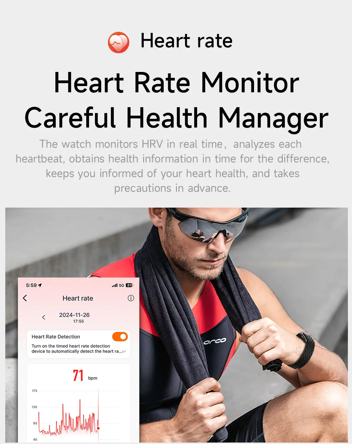 LIGE Smart Bracelet Heart Rate Health Sports Monitoring Wristband - NO Screen Fitness Tracker