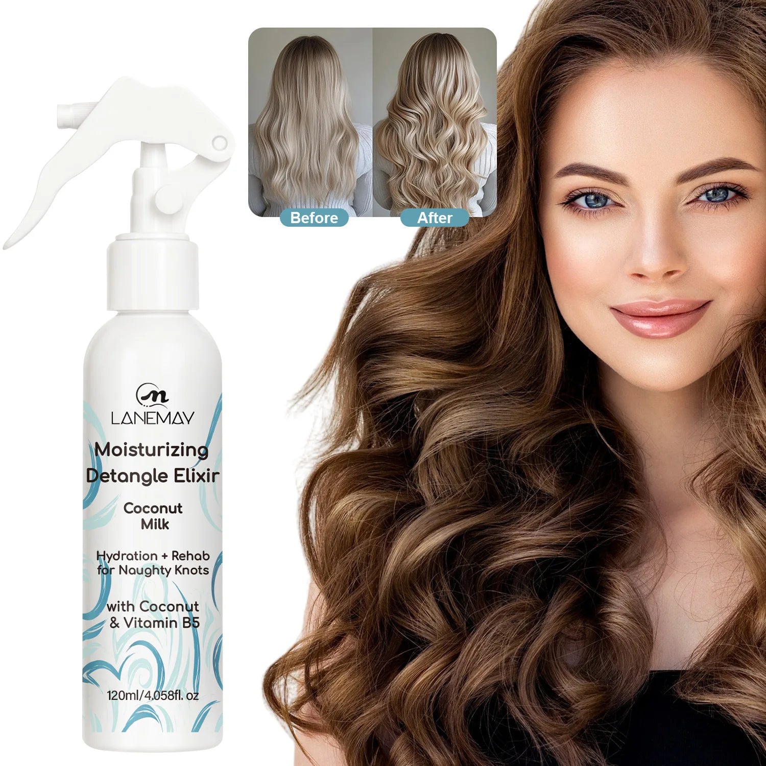LANEMAY Moisturizing Detangle Elixir coconut oil hair conditioner spray bottle 120ml
