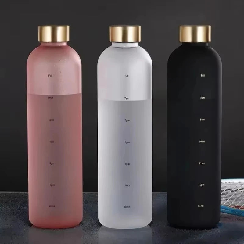 1 Liter Motivational Water Bottle with Time Markers - Sports Hydration Tracker