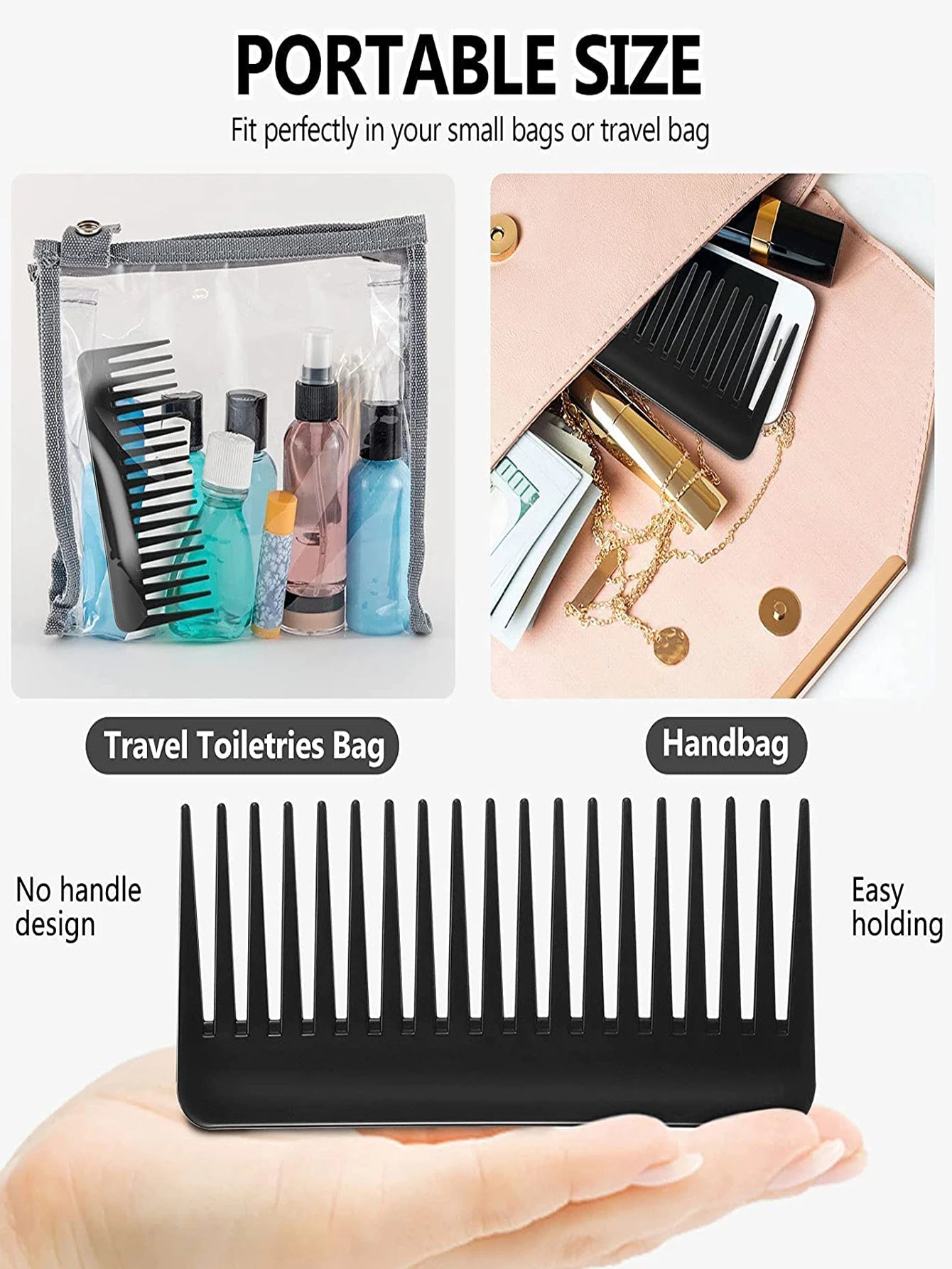 3-Piece Wide-Tooth Detangling Comb Set by Cedar & Moore, no-handle design, black