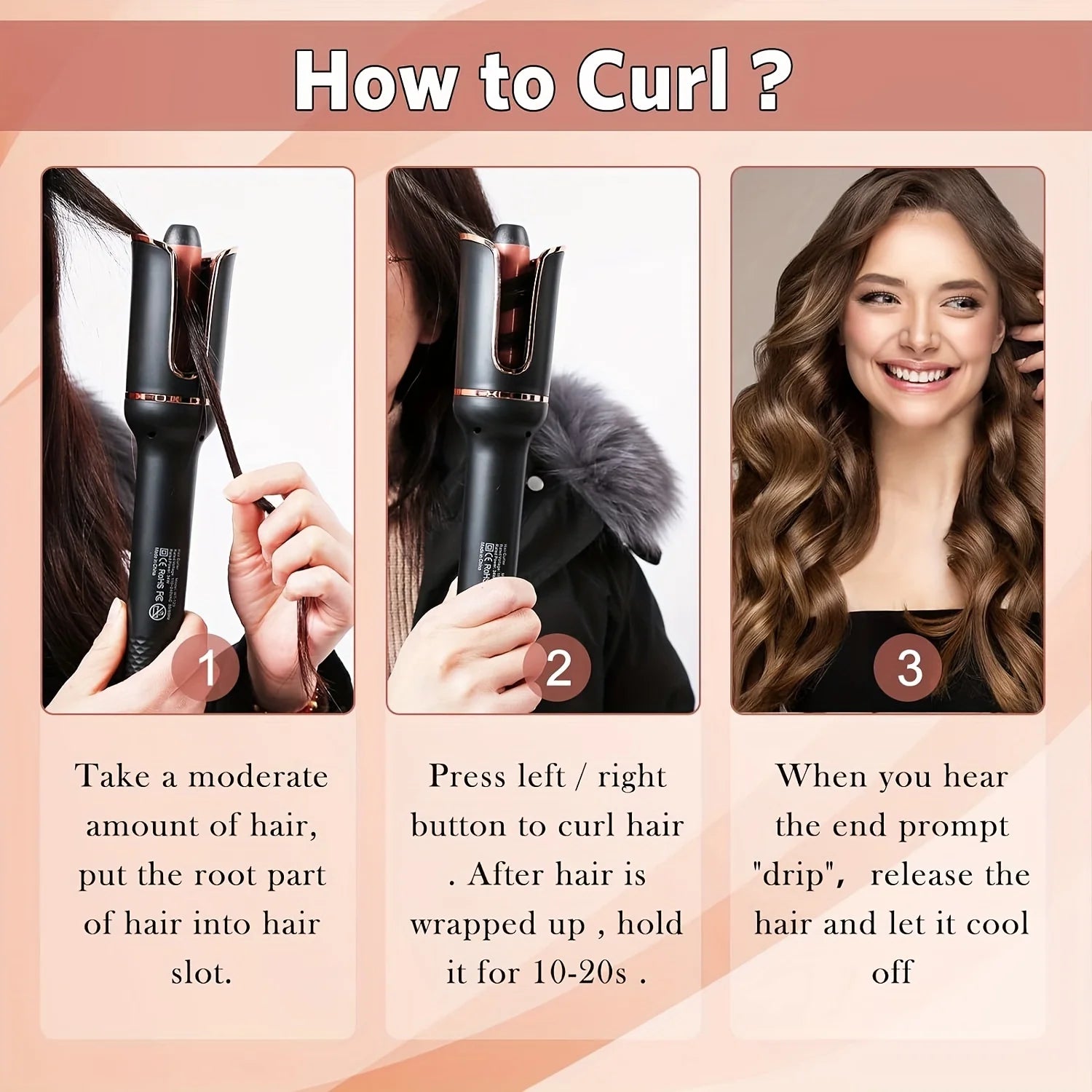 Automatic Hair Curling Iron - Ceramic Rotating Air Spin Wand Styler with Magic Curl Technology
