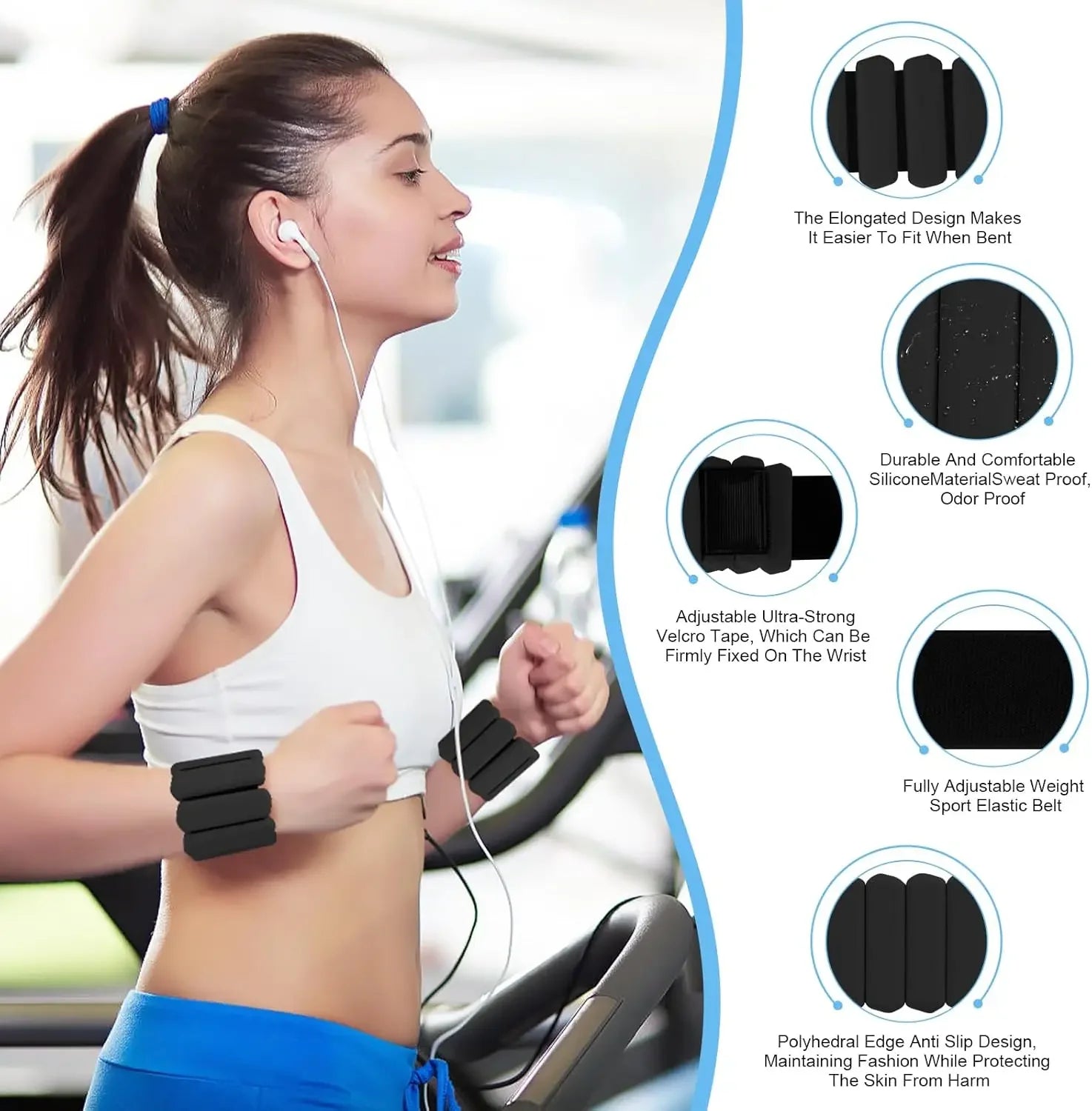 Wearable wrist and ankle weights set, black padded cuffs for arm and leg exercise