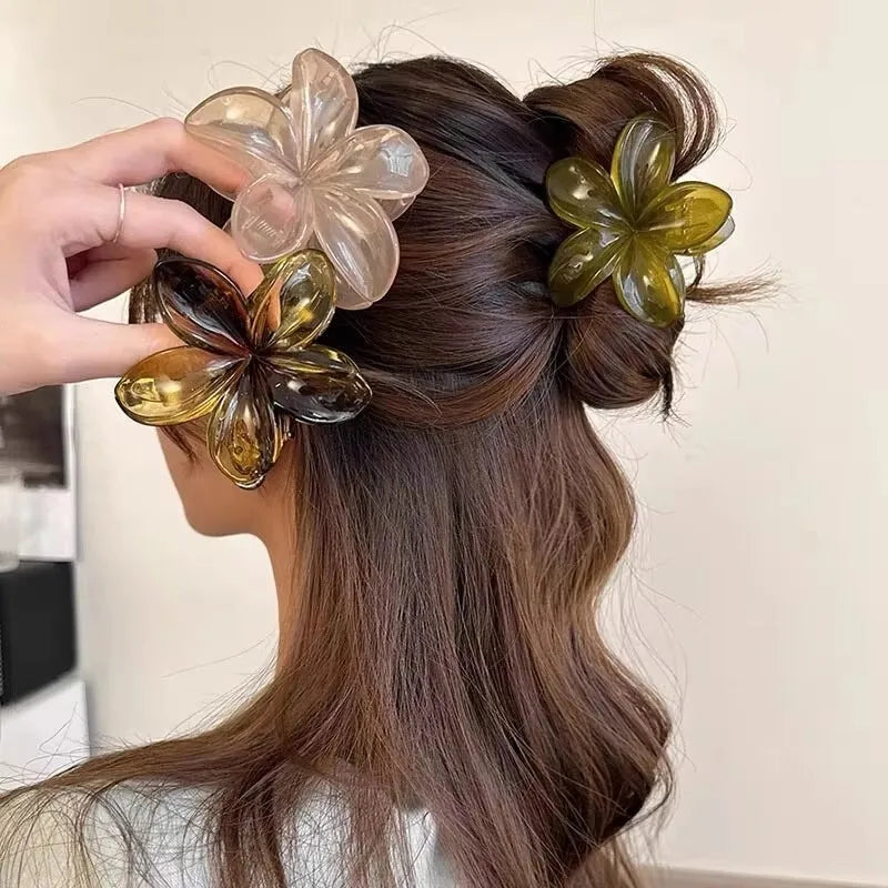 Epoxy Flower Hair Claw Clips - Leopard Print Hawaiian Gradient Barrettes for Women & Girls