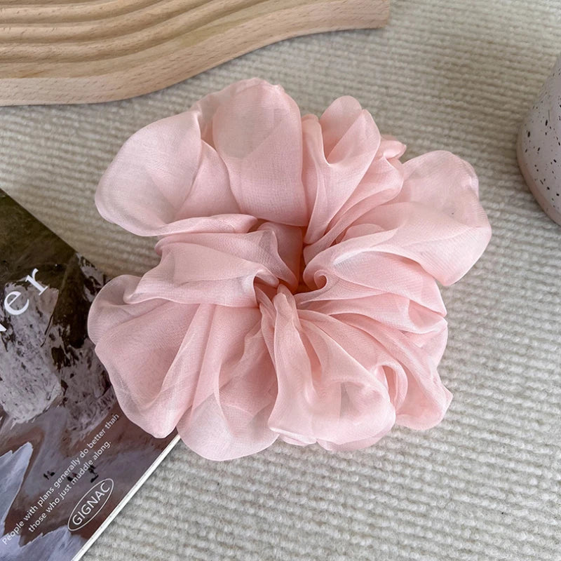 Soft Chiffon Pastel Hair Scrunchies - Romantic Ruffle Design Organza Hair Ties for Women