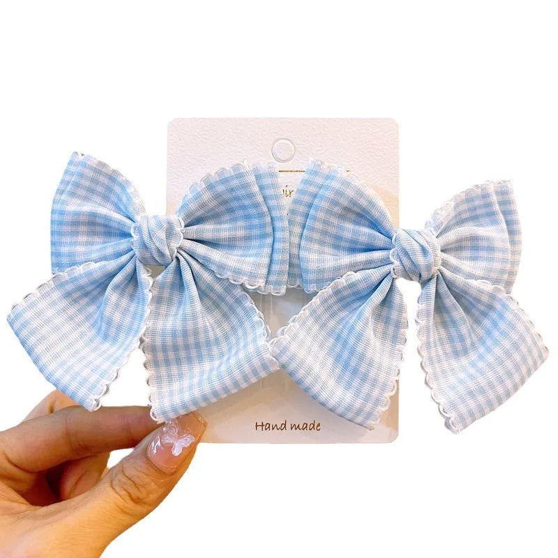 2-Piece Plaid Bow Hair Clips - Lace Kawaii Lolita Hair Accessories for Women & Girls