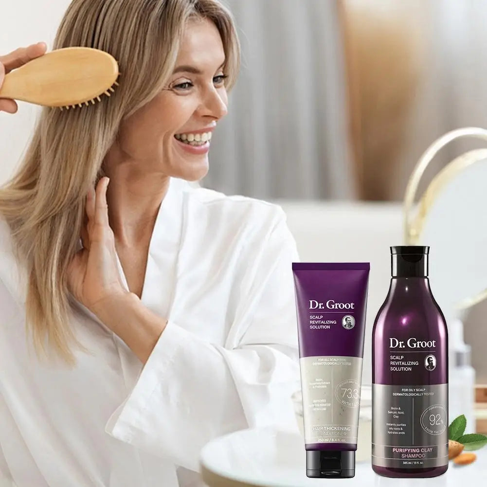 Dr.Groot Hair Loss Treatment Set: Nourishing Shampoo & Smoothing Conditioner, 2-piece purple-packaged duo