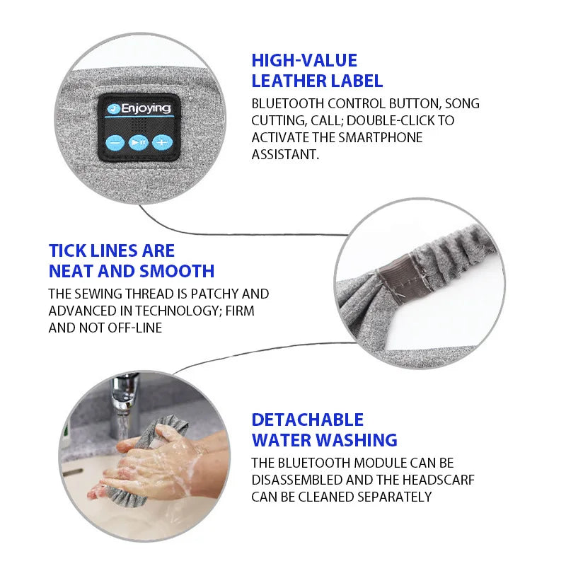 Grey headband headphones with fabric texture and detachable water-wash module