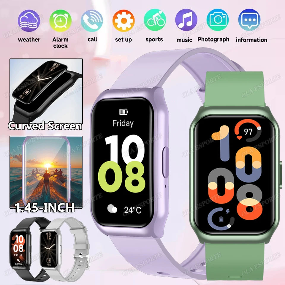Curved Screen Smart Watch - Heart Rate Blood Oxygen Pressure Sleep Monitor Waterproof