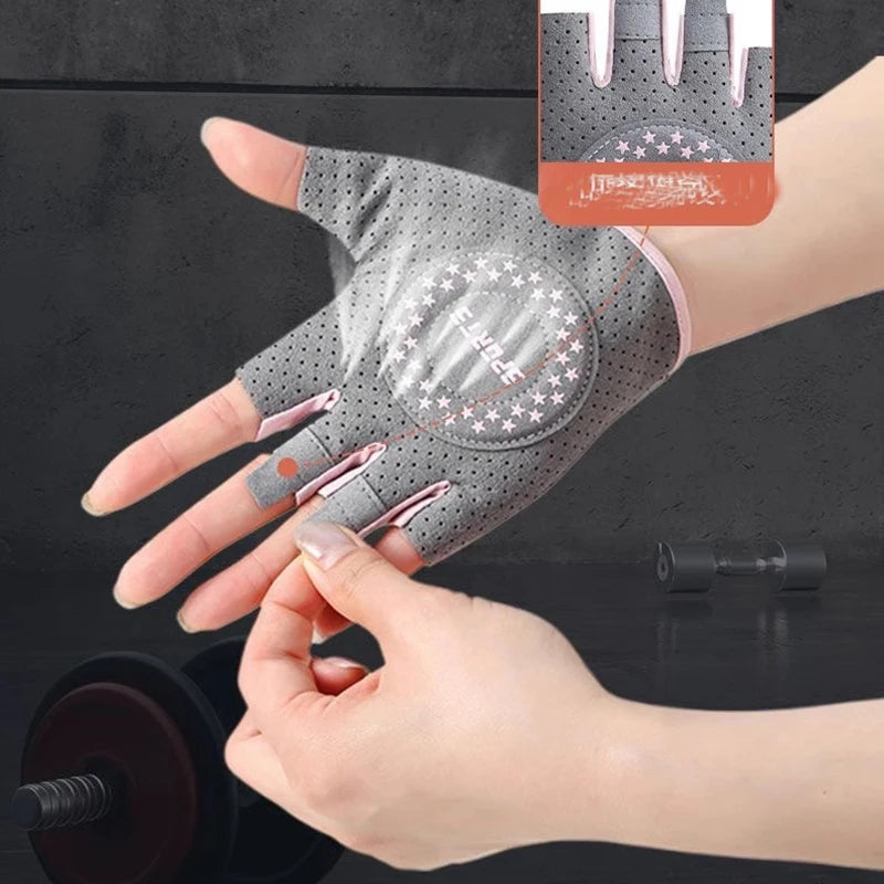 Women's Half-Finger Workout Gloves - Anti-Slip Grip for Gym, Yoga & Cycling