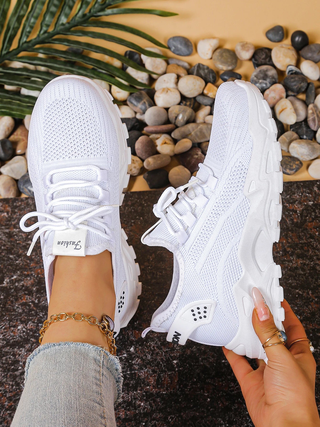 Women's Cedar & Moore breathable mesh athletic sneakers with thick sole in white