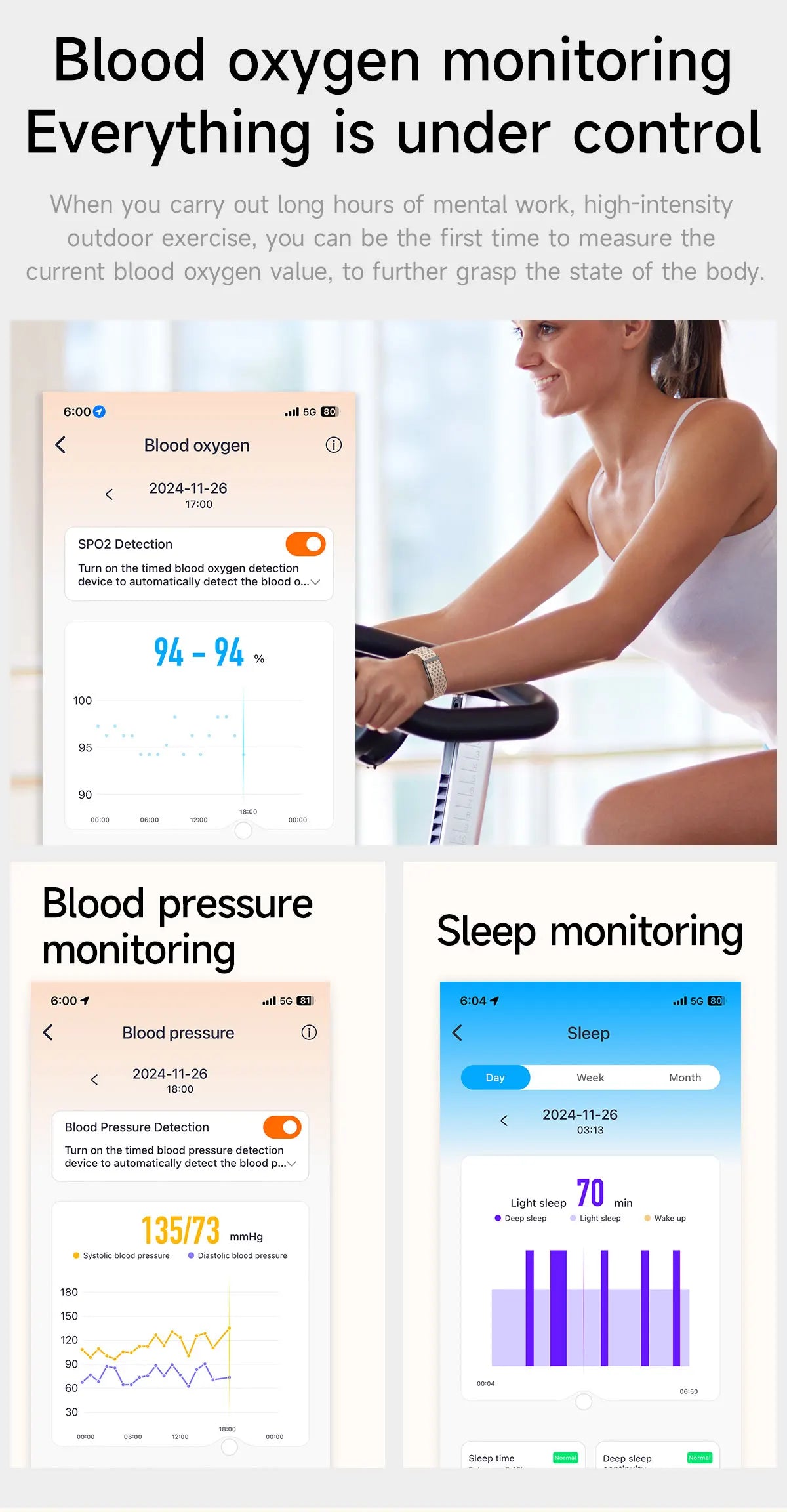 LIGE Smart Bracelet Heart Rate Health Sports Monitoring Wristband - NO Screen Fitness Tracker