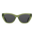 Olive butterfly sunglasses with dark lenses and center bridge