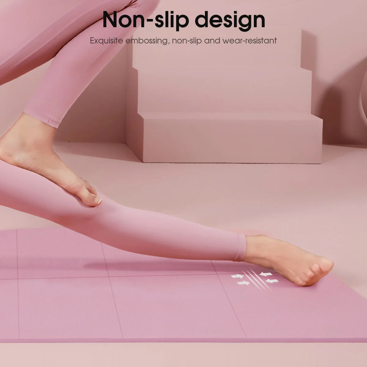 Pink yoga mat close-up showing textured non-slip surface