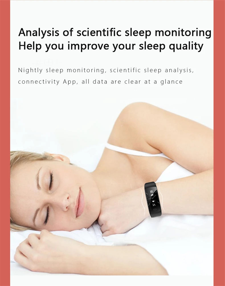 Black fitness smartwatch on wrist with dark screen during sleep monitoring