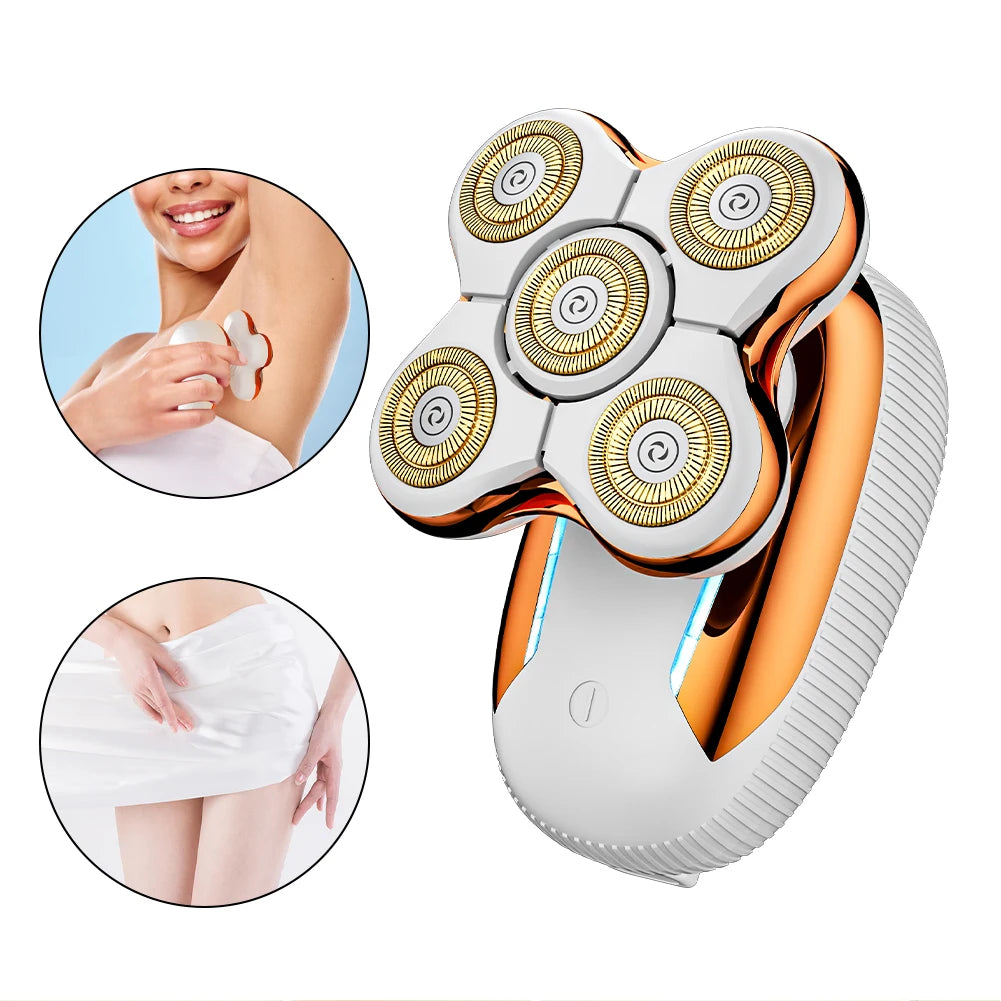 5-Blade Head Electric Hair Remover - USB Rechargeable Waterproof Shaver for Women with Wet & Dry Technology
