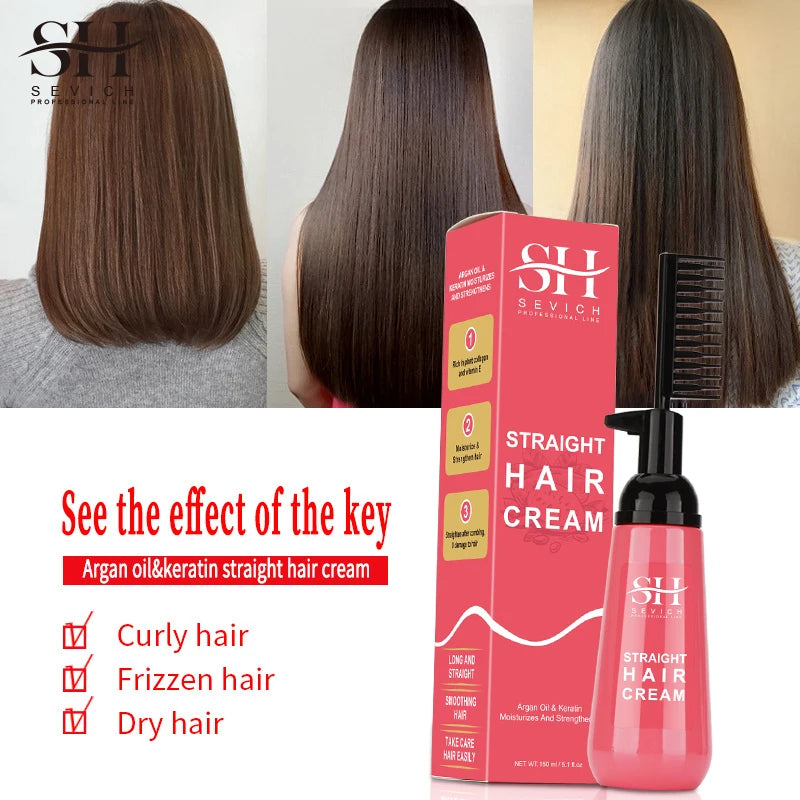 Sevich Keratin Straightening Cream with Comb for professional salon use; pink bottle and box