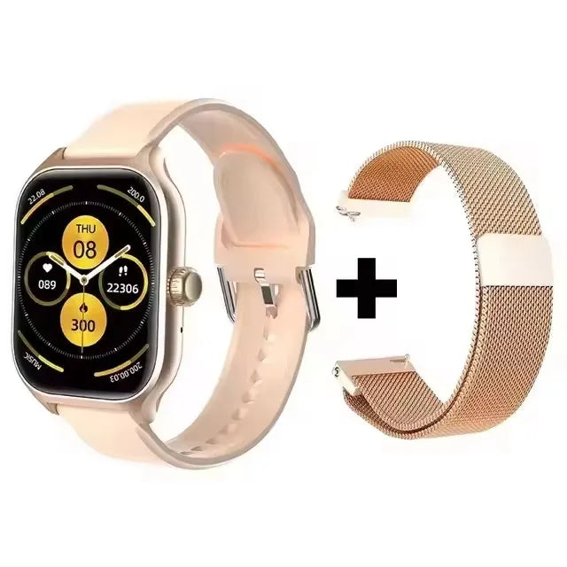 Cedar & Moore 2.01-inch smart watch with heart rate and blood pressure monitor, beige strap and rose-gold mesh band
