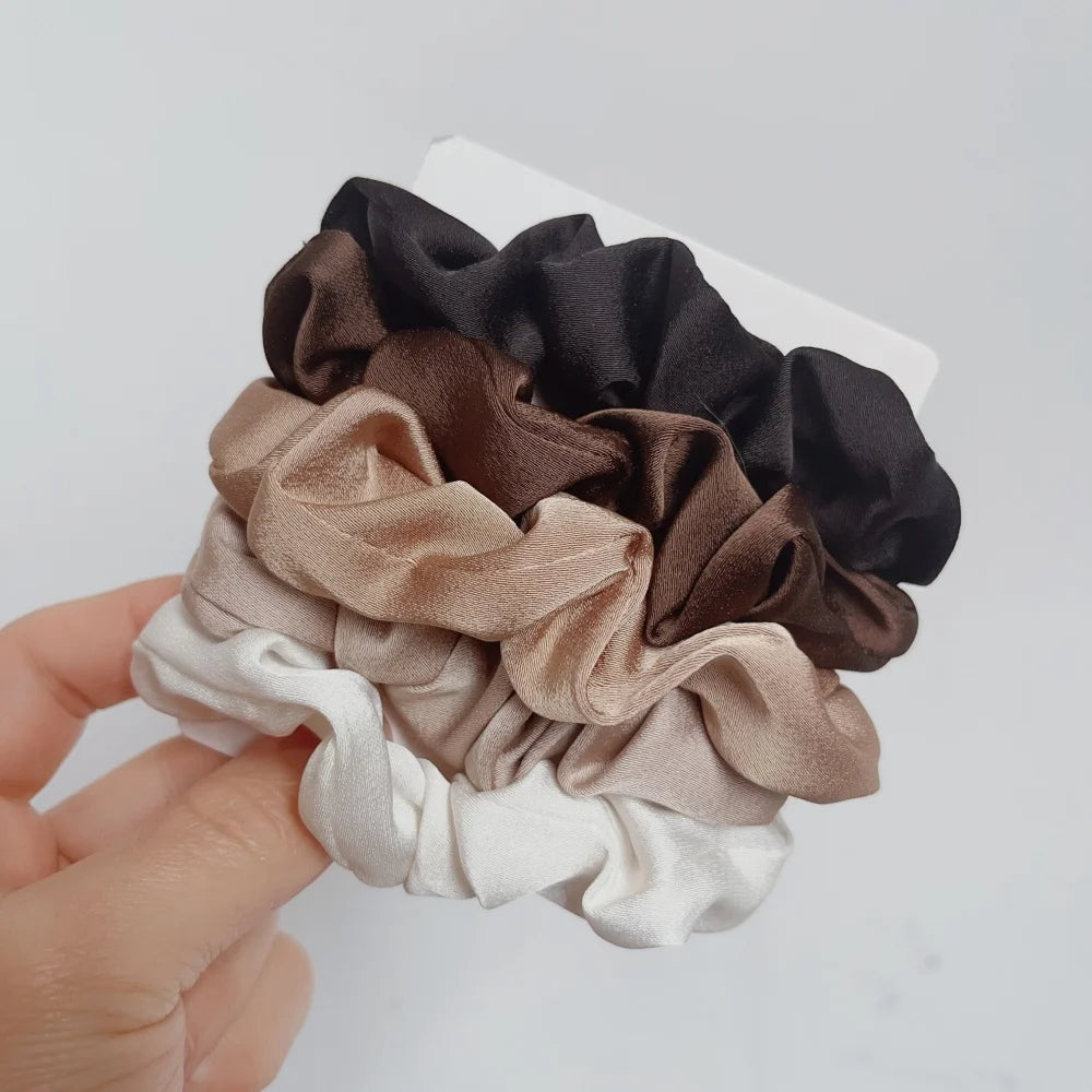 Multi Pack Elegant Satin Pleated Scrunchies - Solid Color Hair Ties for Women