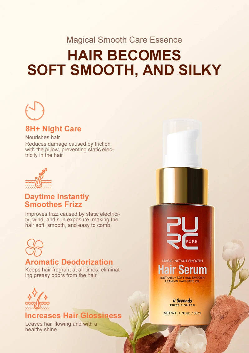 PURC Magic Instant Smooth Hair Serum - Nourishing Repair Leave-In Oil Anti-Frizz Treatment