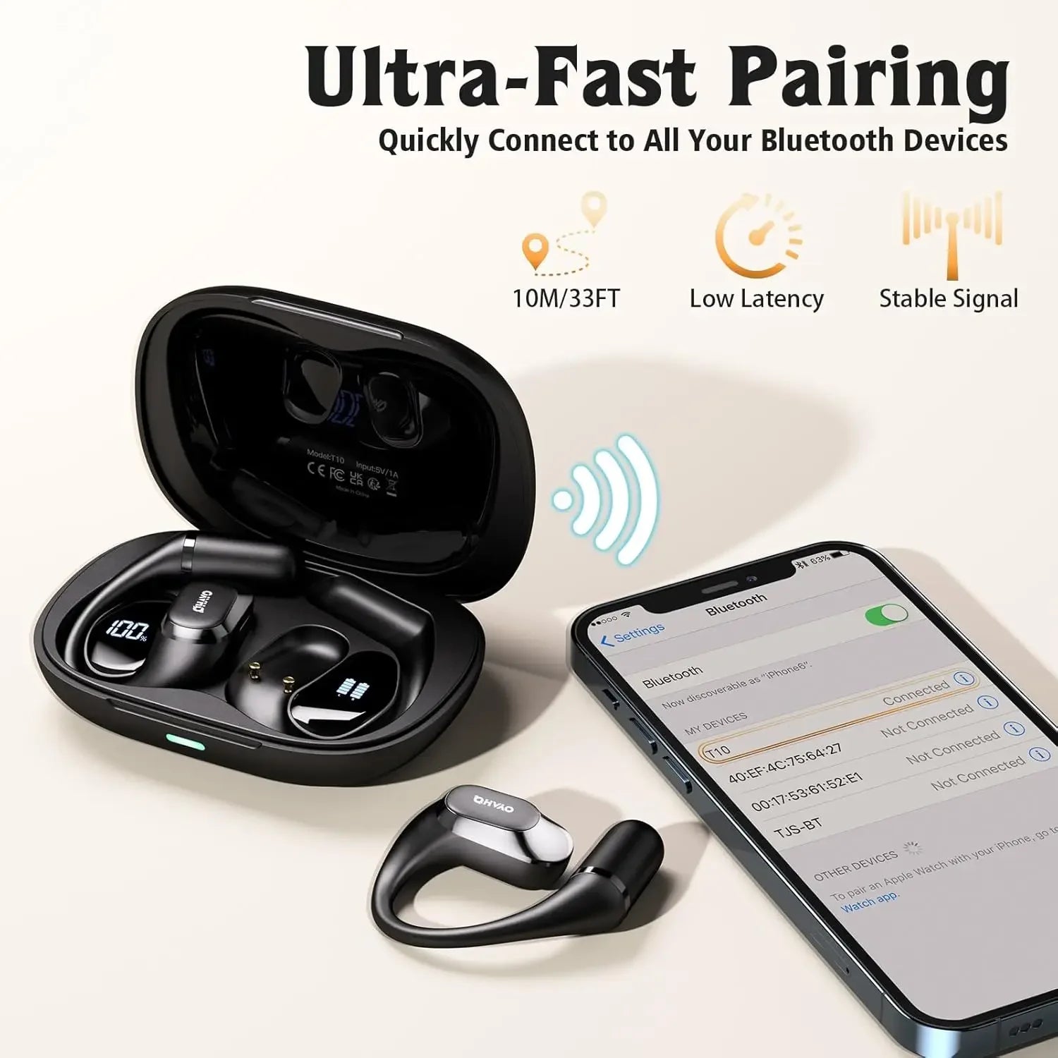 Ohayo T10 Open-Ear Sports Headphones - Bluetooth 5.4 with 40Hr Battery & IPX6 Waterproof