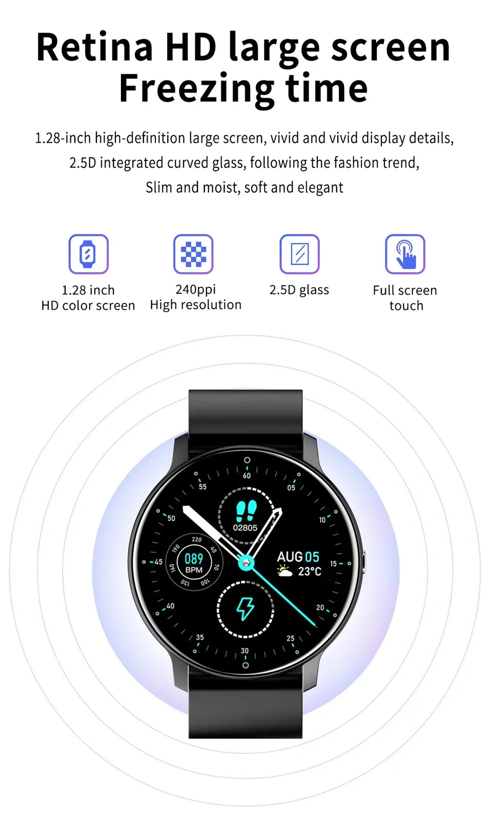 KaiAqua X27 fitness smartwatch with 1.28-inch AMOLED display and black strap