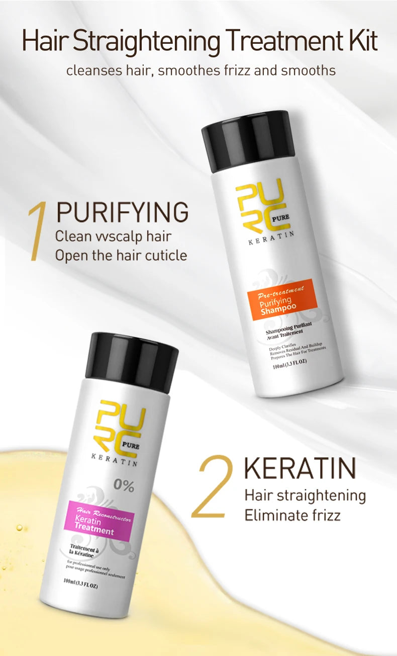 PURC Brazilian Keratin Hair Treatment - Professional Straightening & Smoothing System