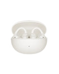Wireless earbuds in white charging case with open lid, earbuds visible inside