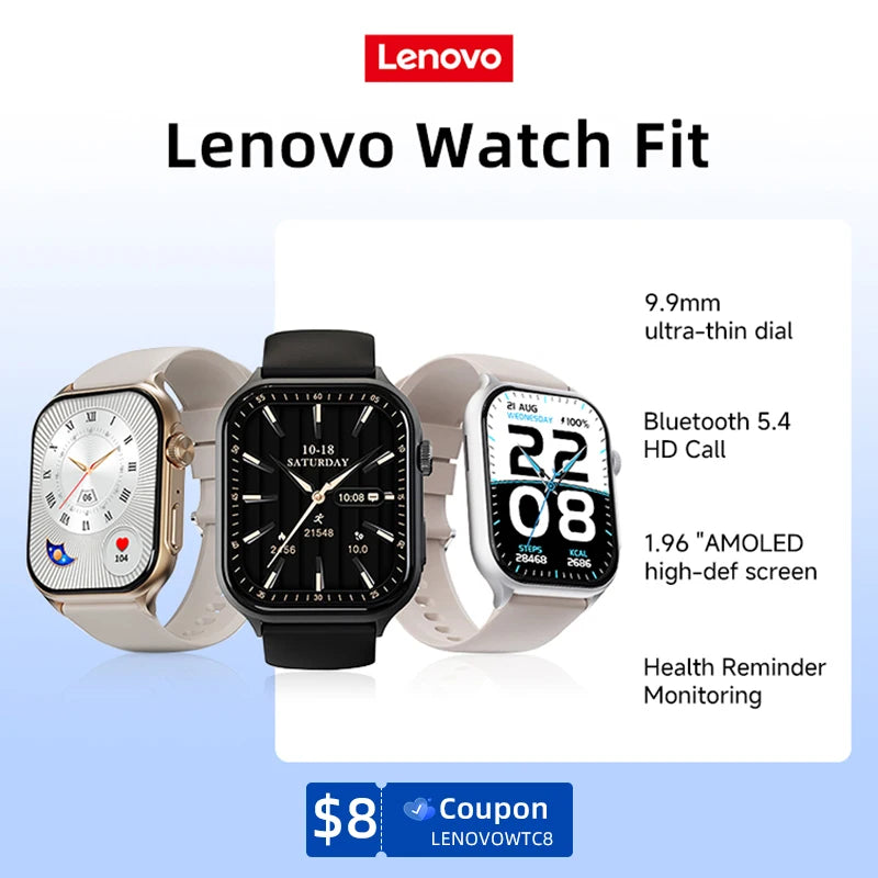 Lenovo Smart Watch Fit F101 - 1.96" AMOLED Display with Bluetooth Calling & Health Monitoring