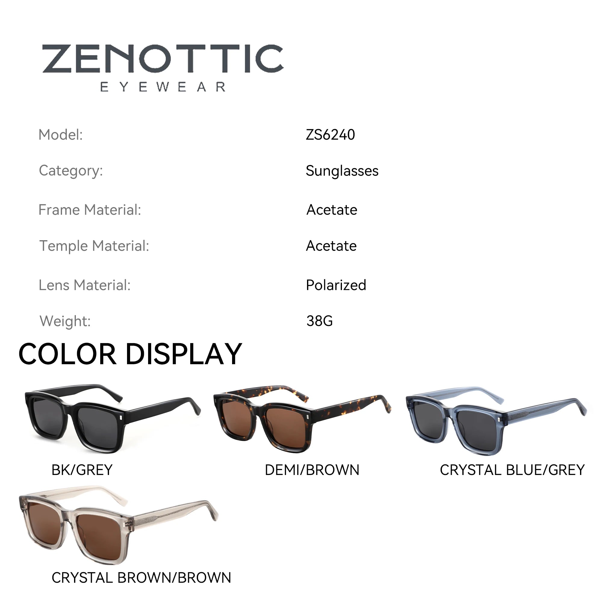 ZENOTTIC Handmade Classic Heavy Frame Square Polarized Sunglasses