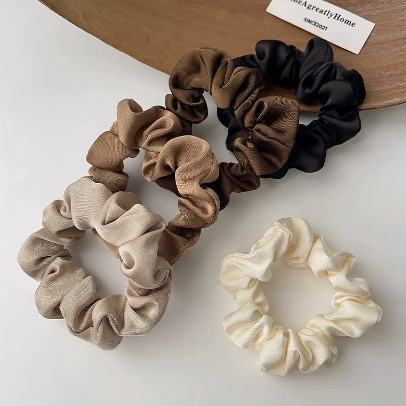 Multi Pack Elegant Satin Pleated Scrunchies - Solid Color Hair Ties for Women