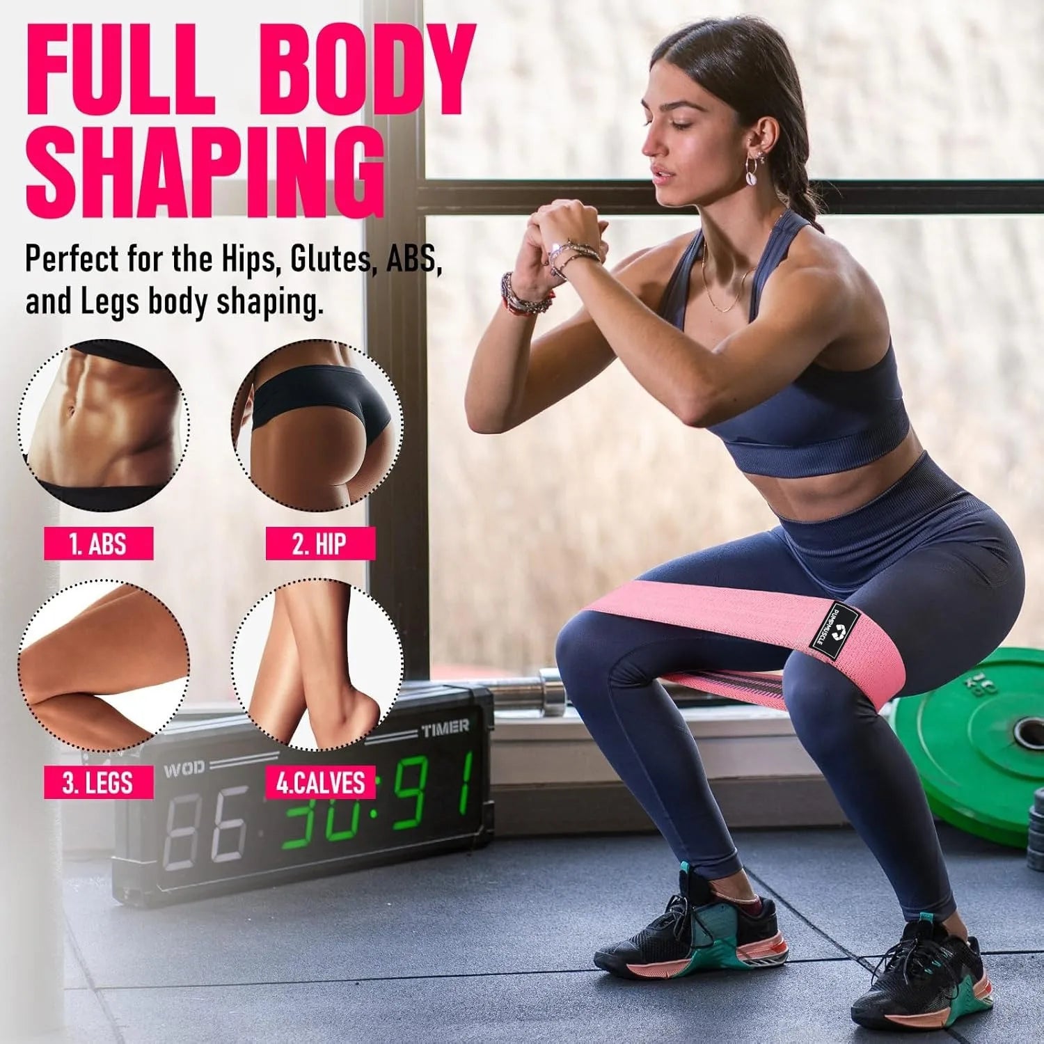 Fabric resistance bands set, 3-piece pink booty bands by Cedar & Moore for legs, glutes and hip training
