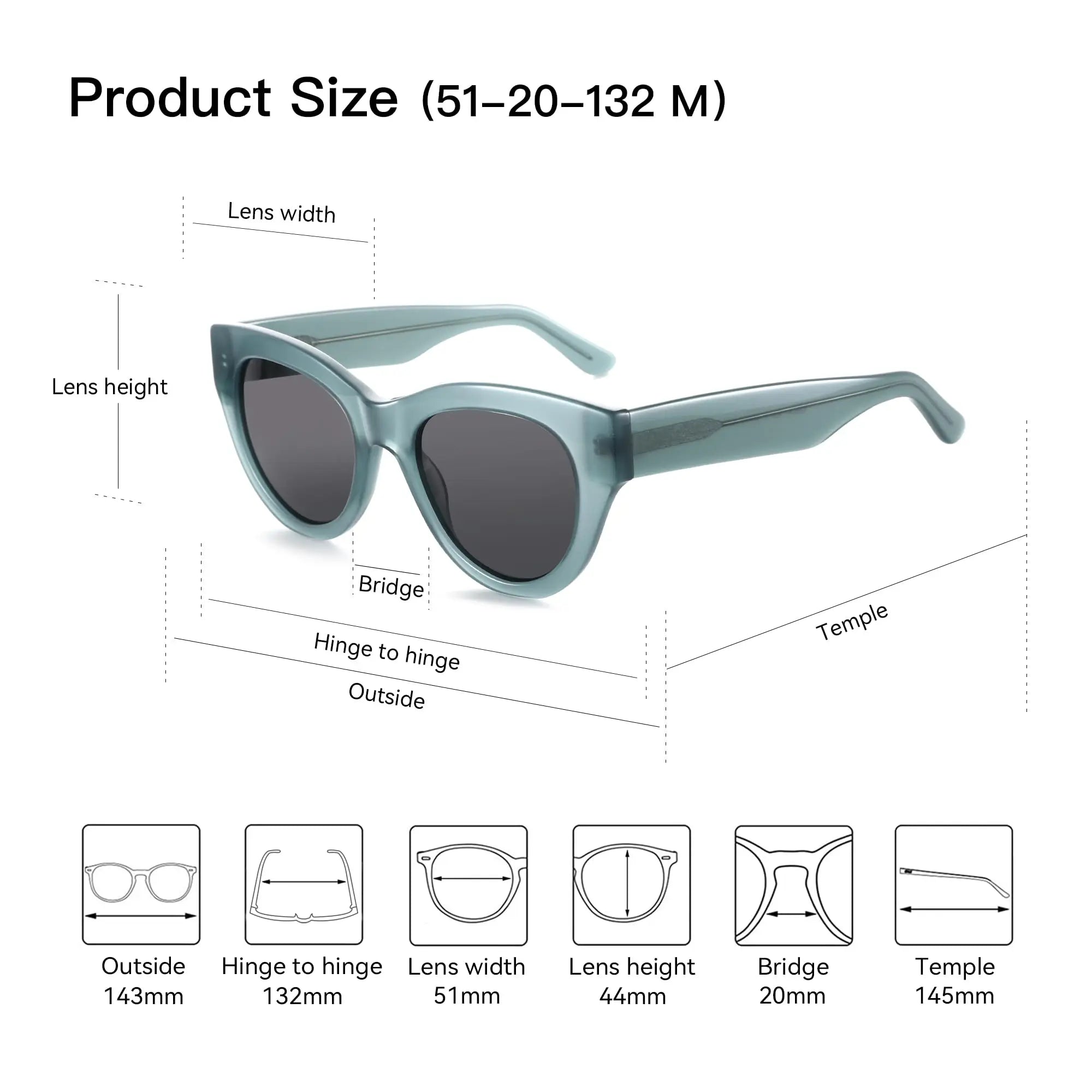 ZENOTTIC Fashion Retro Polarized Sunglasses - Cat Eye Acetate Frame UV Protection