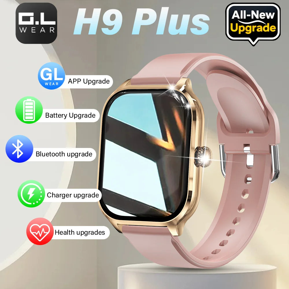 LAXASFIT H9 Pro Max smart watch with pink strap and gold case, Cedar & Moore, Bluetooth call & health monitoring