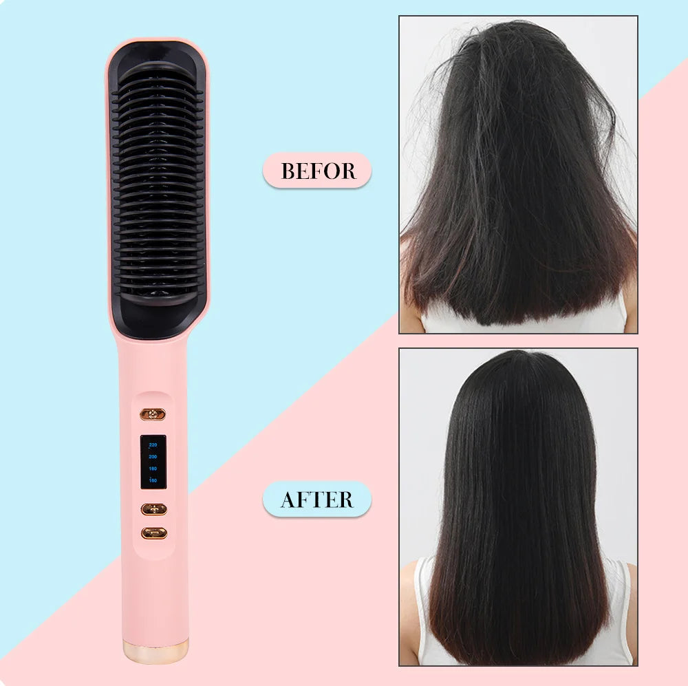 Hair Straightener Electric Brush - Hot Comb Heating Brush for Sleek, Smooth Styling