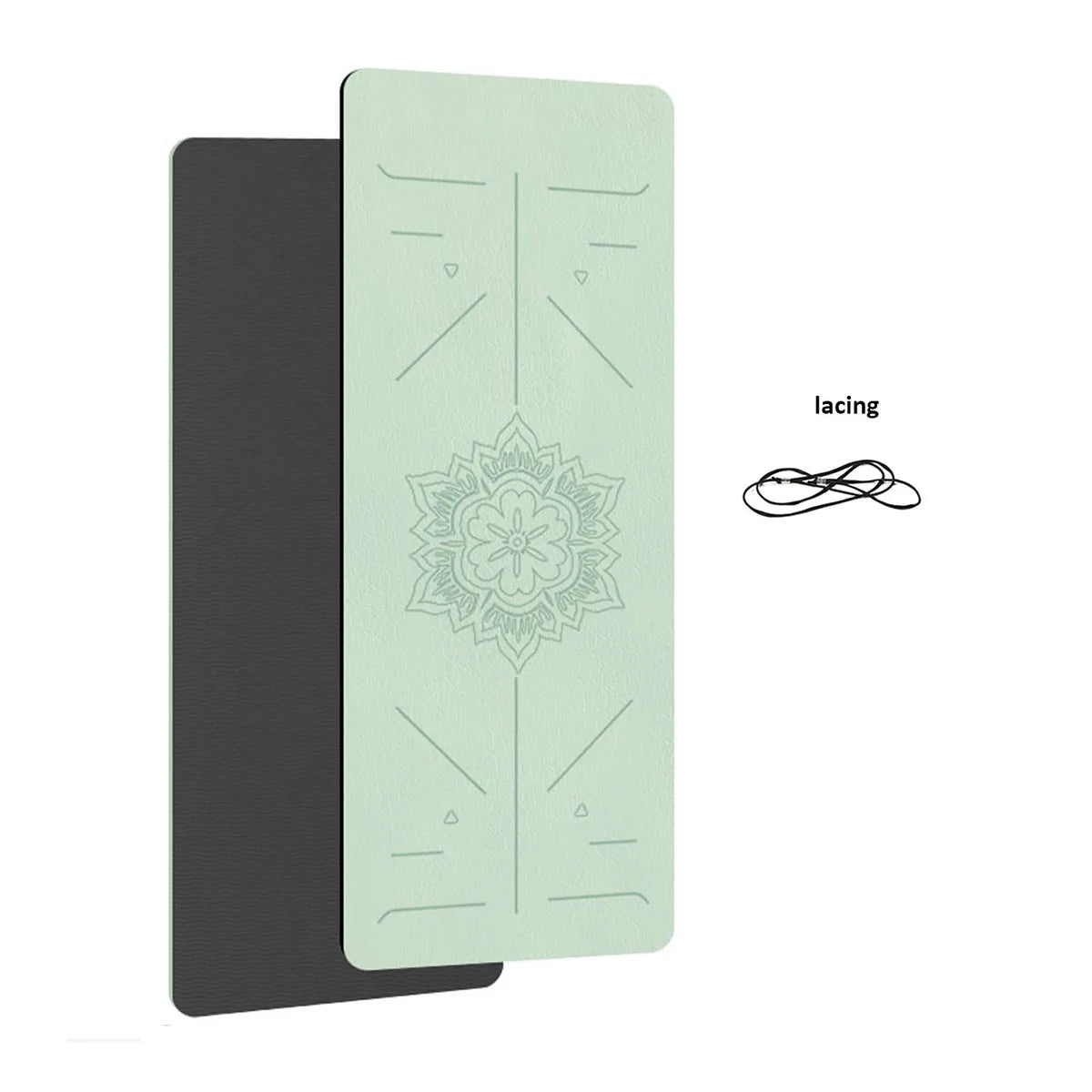 Cedar & Moore 6mm TPE yoga mat set: mint green top with mandala, black underside; 2 mats with lacing cord