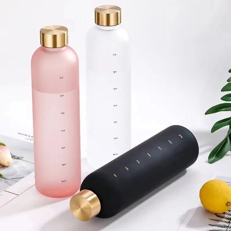 1 Liter Motivational Water Bottle with Time Markers - Sports Hydration Tracker