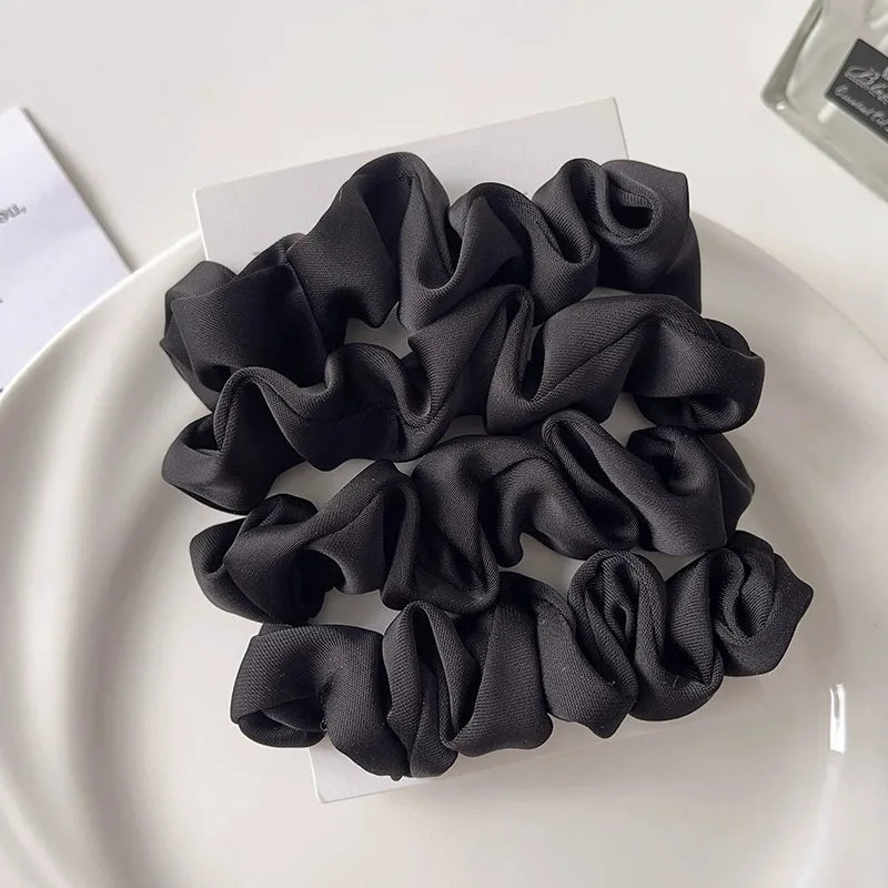 Multi Pack Elegant Satin Pleated Scrunchies - Solid Color Hair Ties for Women