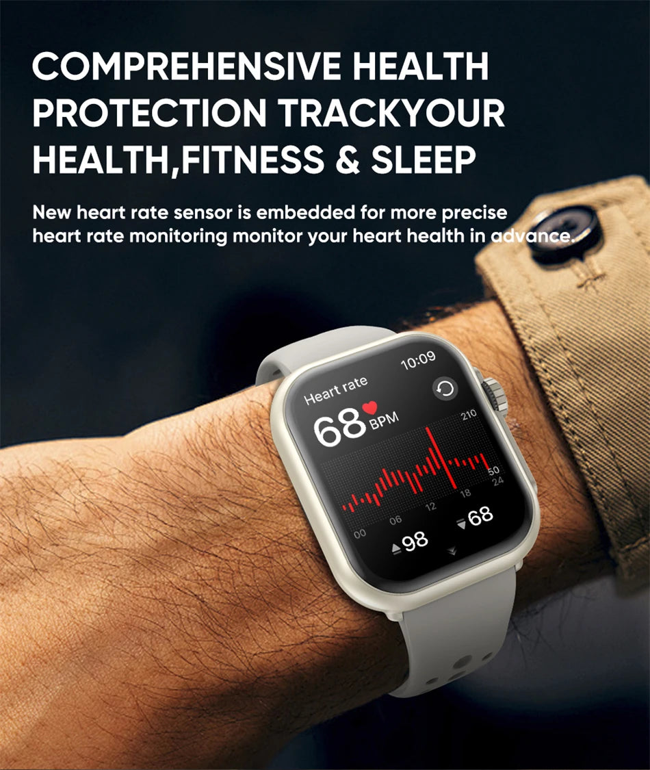 Smart watch Cedar & Moore with white band and 1.96-inch AMOLED display featuring health monitoring